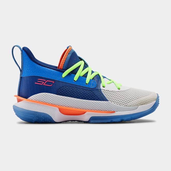 Under Armour Curry 7 - Chlapcenske Basketbalove Topanky - Modre/Biele